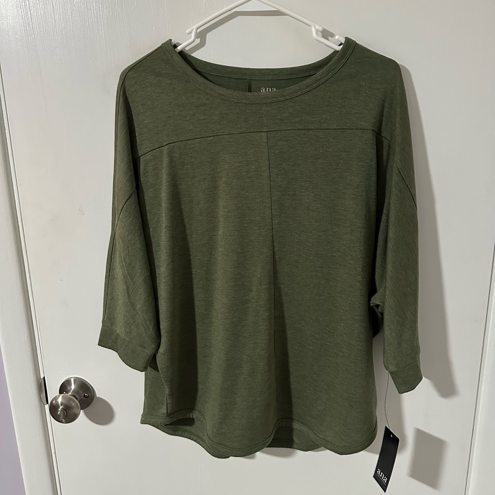 a.n.a Green Boxy Long Sleeve Top